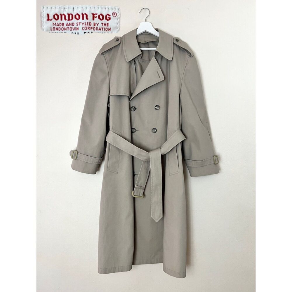 VTG 60s London Fog Men's 42S Grey Khaki Classic Men's Belted Preppy Trench Coat